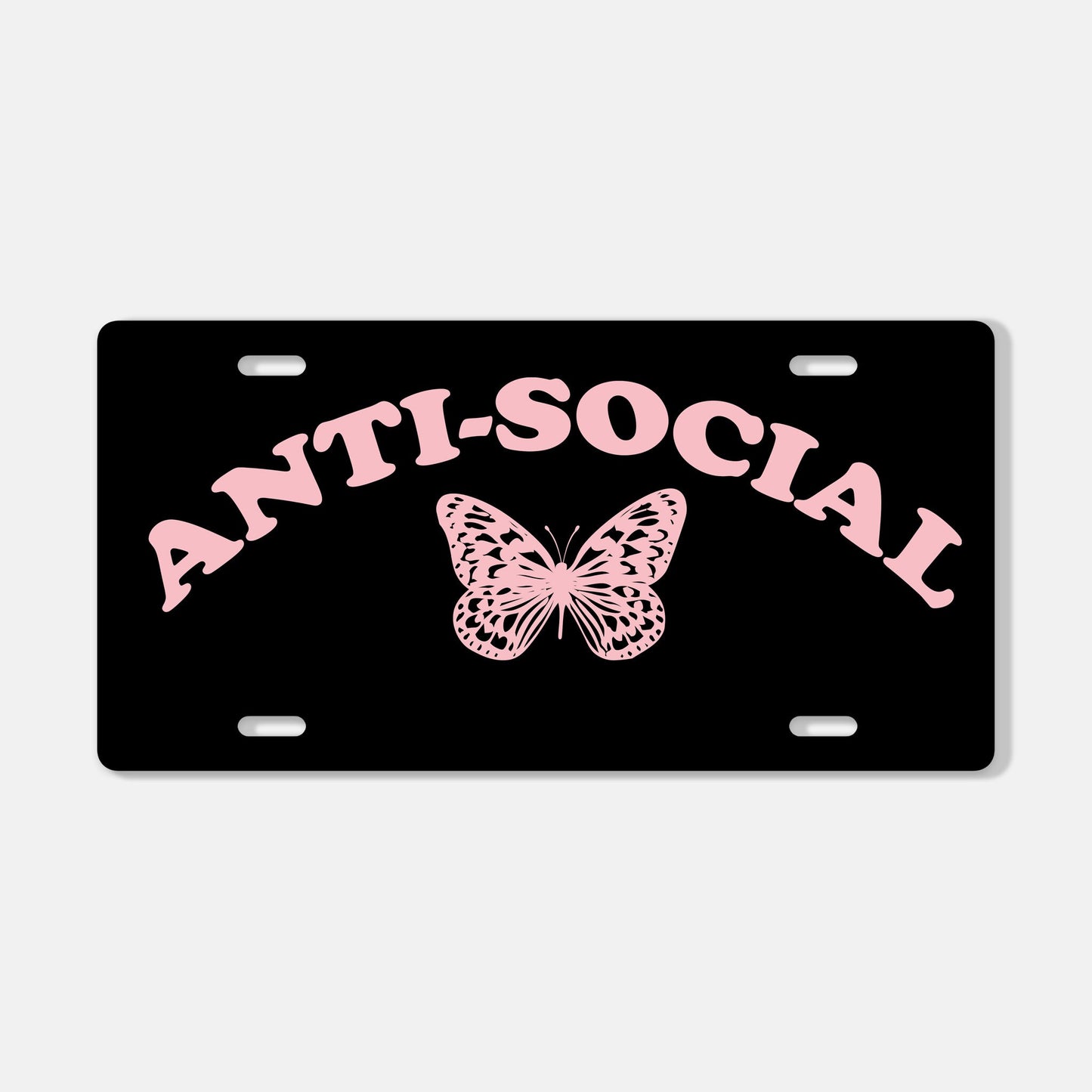 Front License Plate For Women | Anti-Social Butterfly | Pink & Black License Plate | Car Accessories For Women