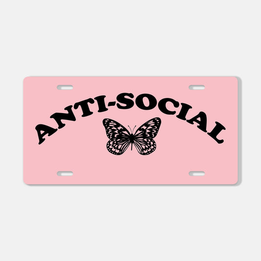 Pink Anti-Social Butterfly License Plate